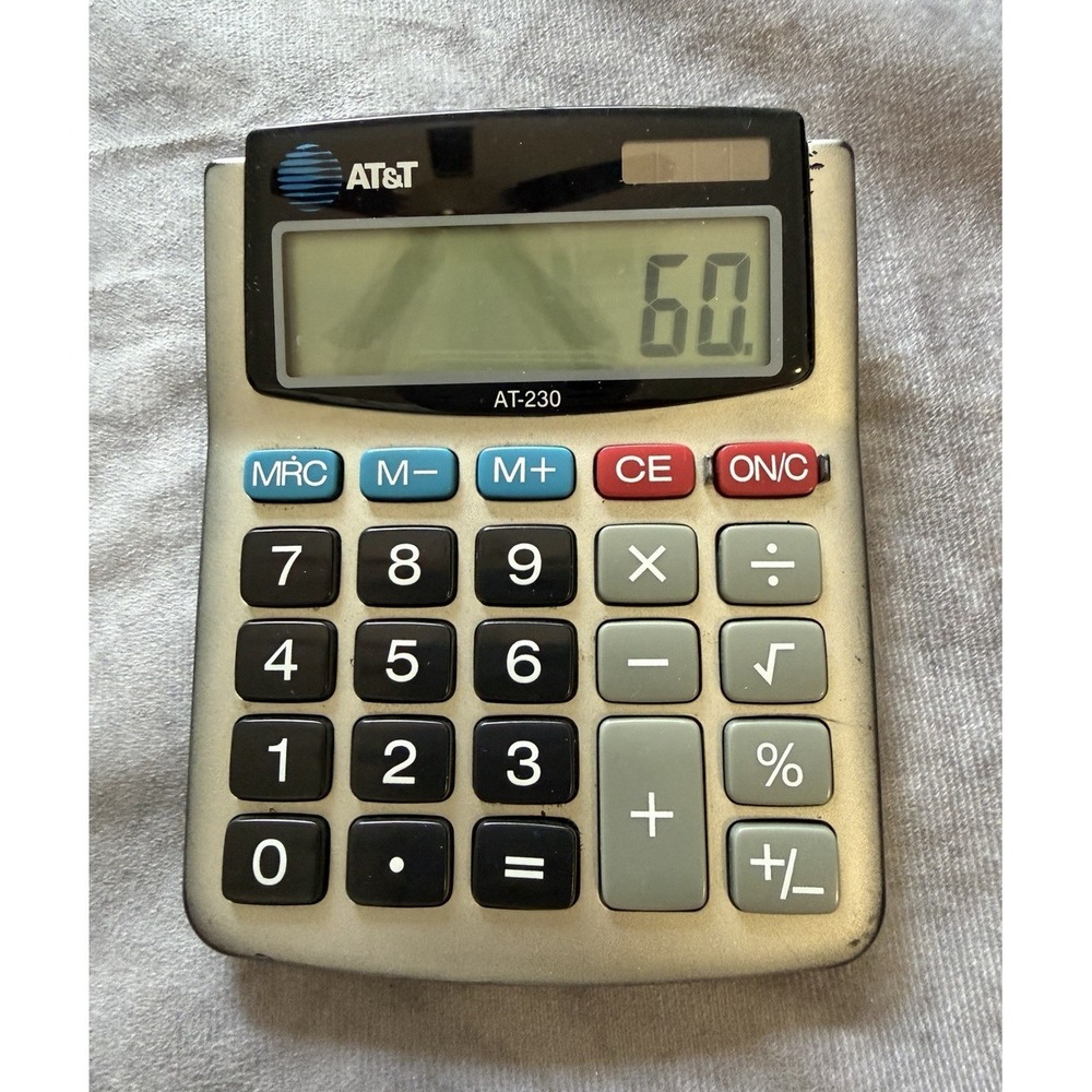 AT&T AT-230 Basic Handheld Calculator, Large LCD Display, Solar, Large Keys